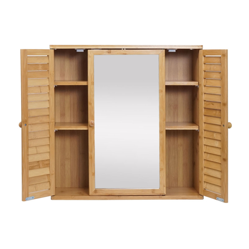 Armoire de toilette armoire de toilette suspendue, 3 étagères 3 portes miroir bambou 60x60x15cm