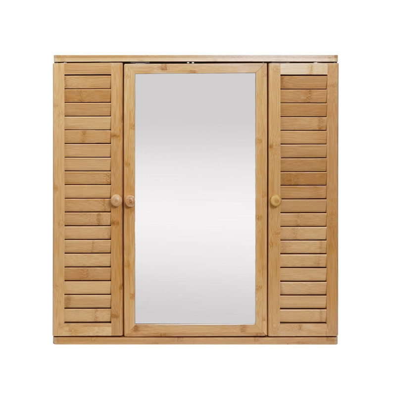 Armoire de toilette armoire de toilette suspendue, 3 étagères 3 portes miroir bambou 60x60x15cm