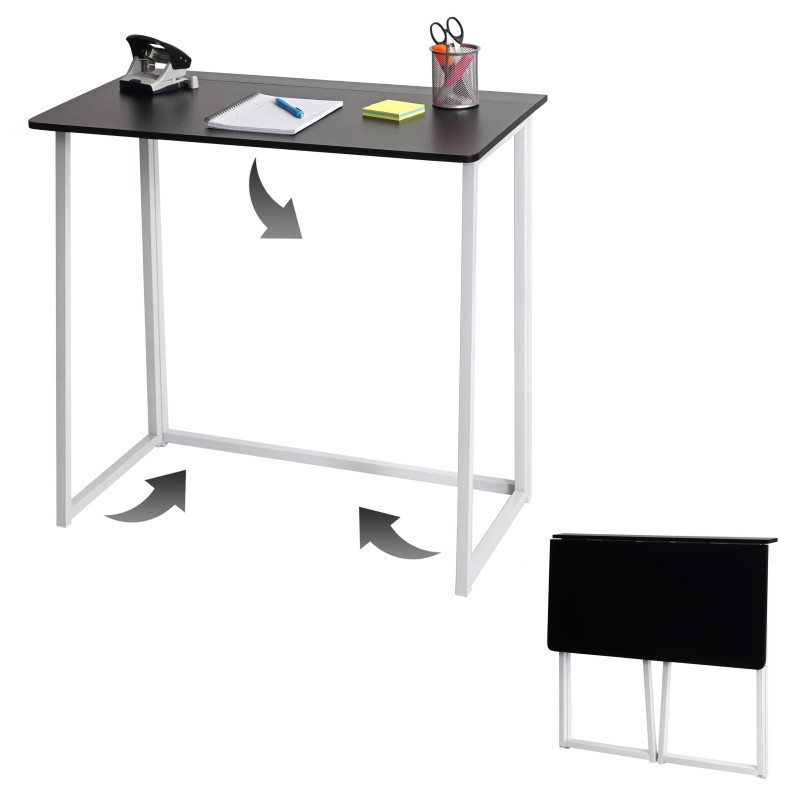 Bureau pliable, table console pliante table d'ordinateur portable table de rangement, 80x45cm, métal MDF - blanc noir