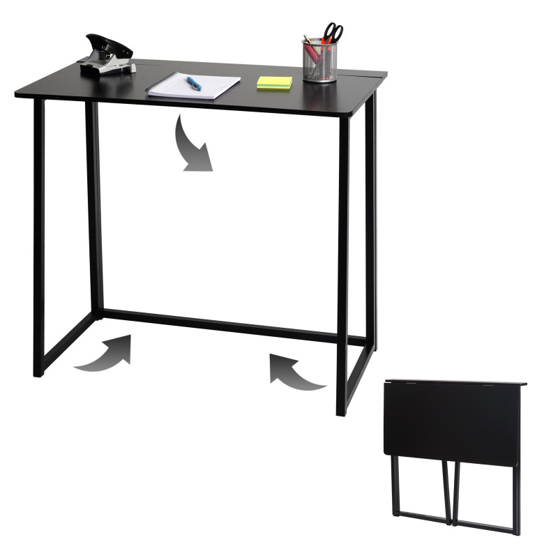 Bureau pliable, table console pliante table d'ordinateur portable table de rangement, 80x45cm, métal MDF - noir