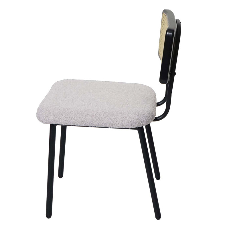 Lot de 6 chaises de salle à manger fauteuil chaise, bois poly rotin métal bouclé - tissu/textile gris clair