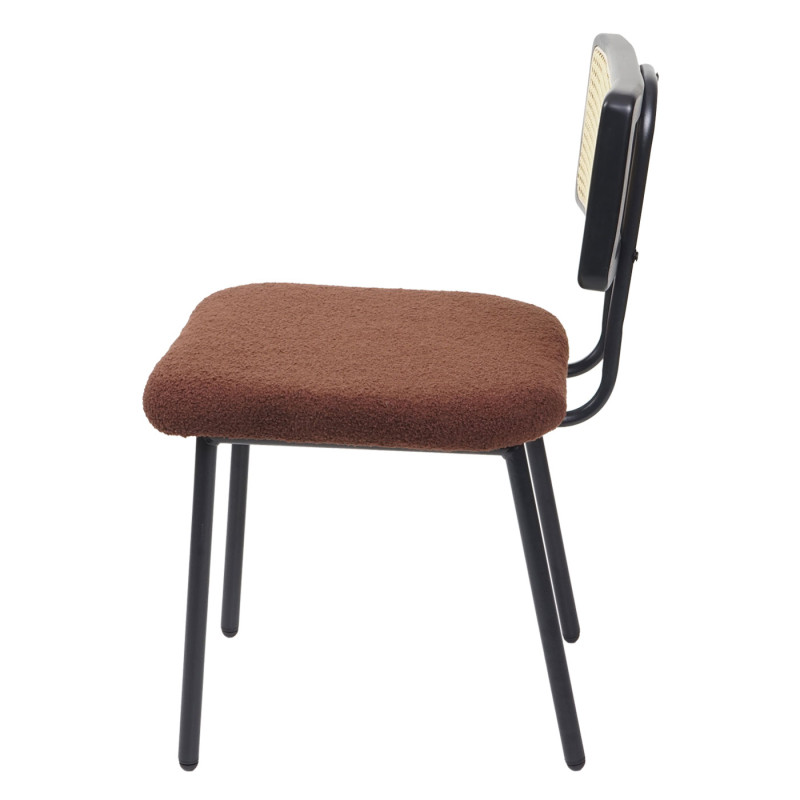 Lot de 6 chaises de salle à manger fauteuil chaise, bois poly rotin métal bouclé - tissu/textile marron