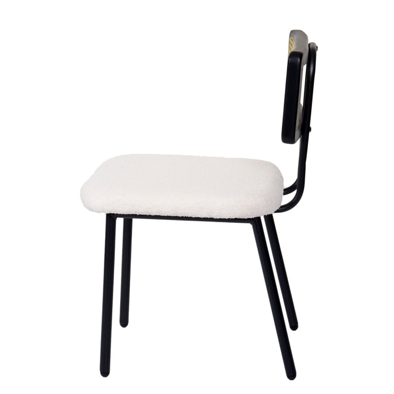 Lot de 6 chaises de salle à manger fauteuil chaise, certifié MVG bois poly rotin métal bouclé - tissu/textile blanc