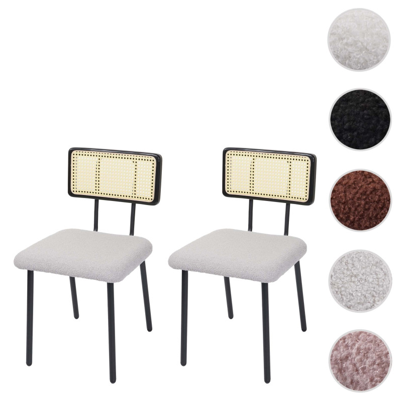 Lot de 2 chaises de salle à manger fauteuil chaise, bois poly rotin métal bouclé - tissu/textile gris clair