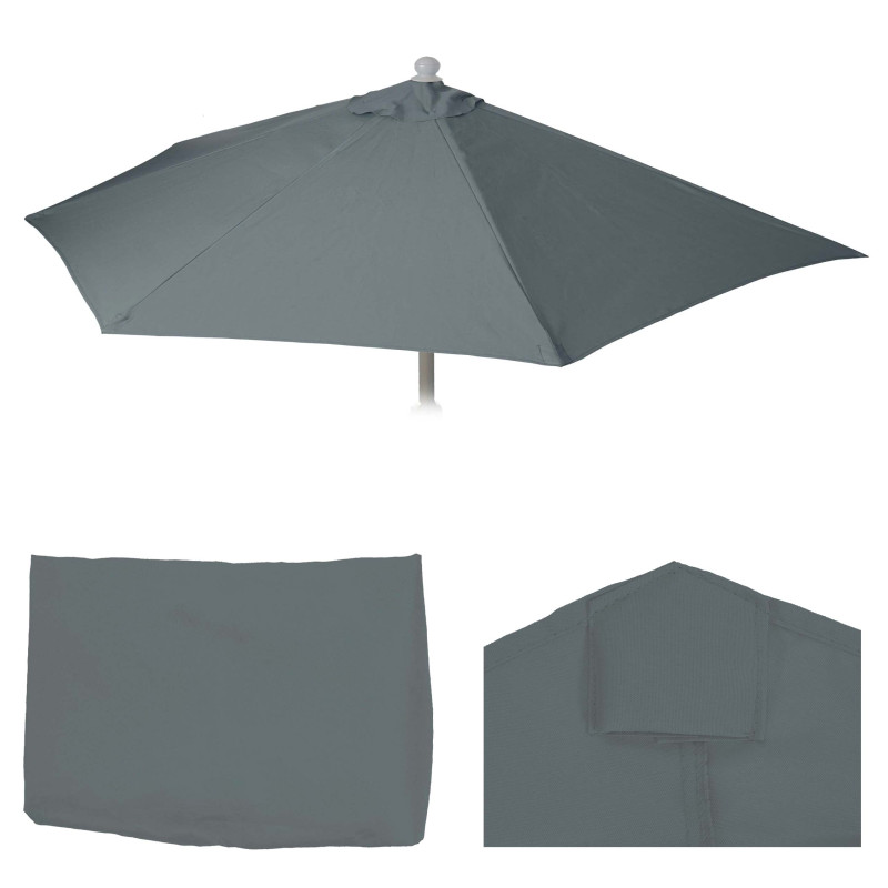 Housse de rechange pour parasol demi-rond Parla, housse de rechange pour parasol, 300cm tissu/textile UV 50+ 3kg - anthracite