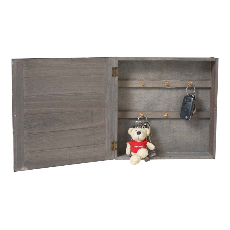 Boîte à clés Virginia, armoire à clés en bois, look shabby vintage 27x27x6cm - gris-brun