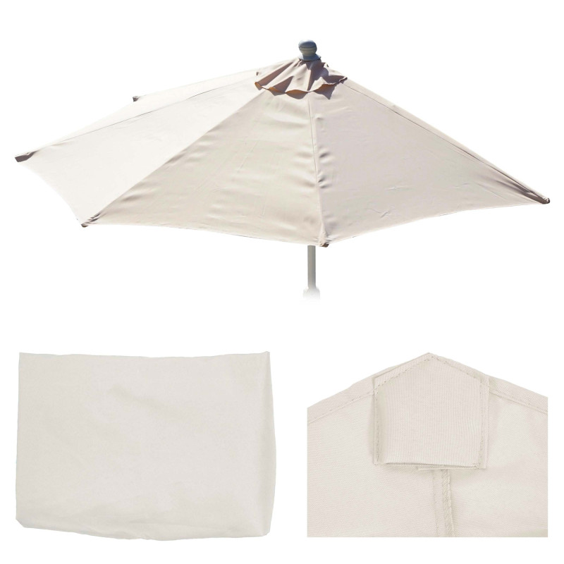 Housse de rechange pour parasol demi-rond Parla, housse de rechange pour parasol, 300cm tissu/textile UV 50+ 3kg - crème