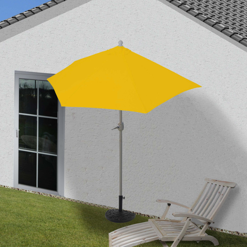 Parasol semi-circulaire Parla, demi-parasol balcon, UV 50+ polyester/alu 3kg - 270cm jaune avec support