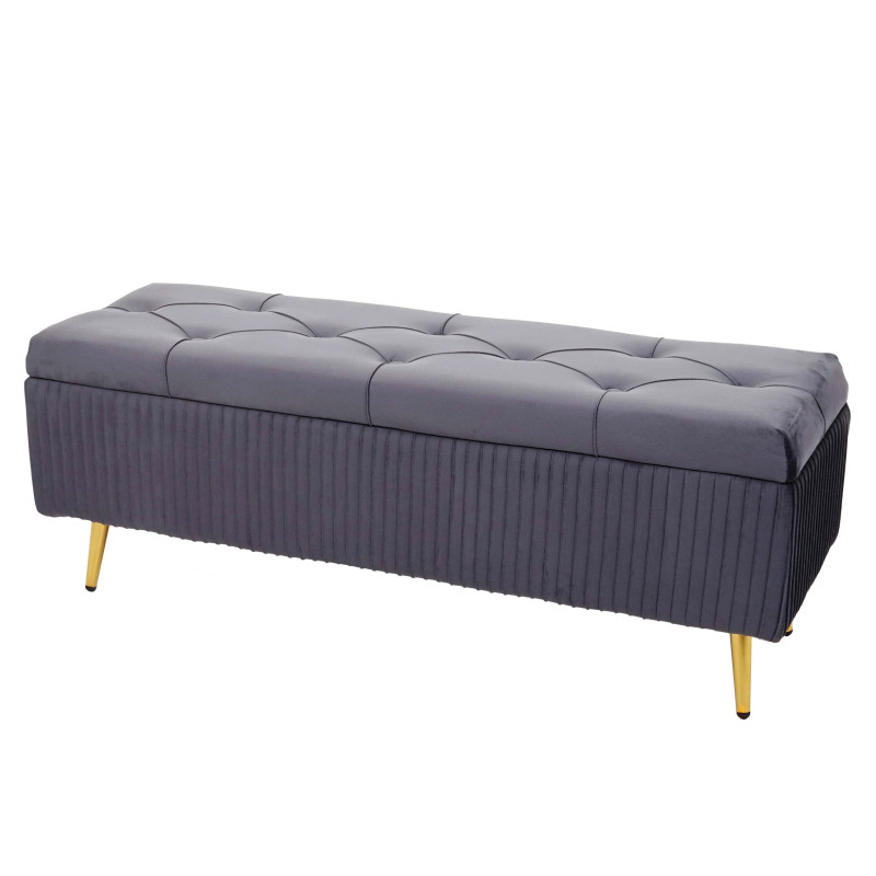 Banc avec espace de rangement banc rembourré Banc de garde-robe, velours métal 120x40cm - gris foncé