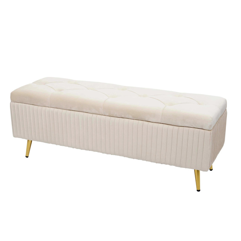 Banc avec espace de rangement banc rembourré Banc de garde-robe, velours métal 120x40cm - crème-beige