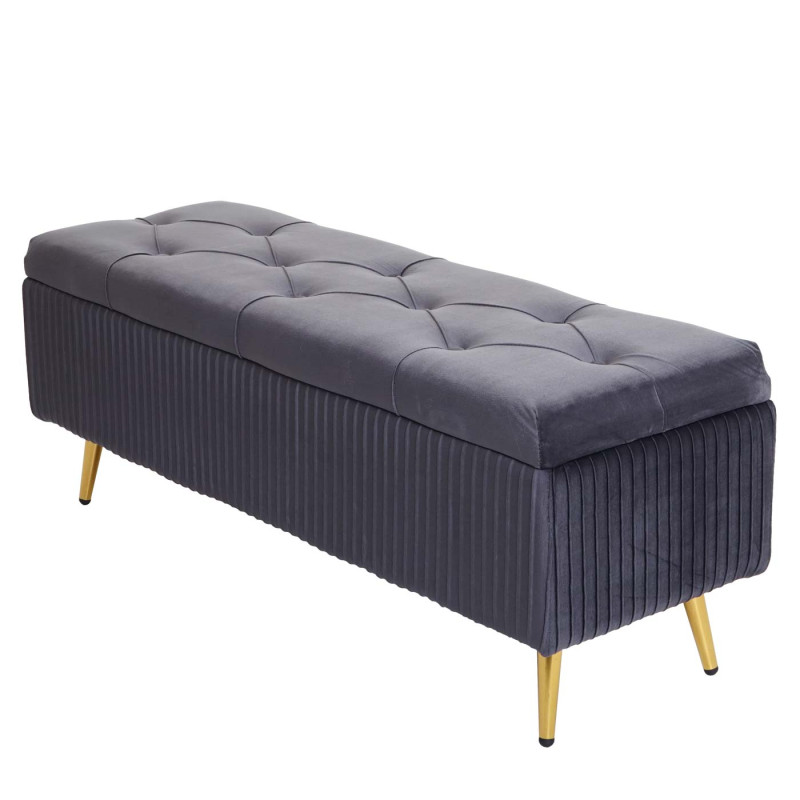 Banc avec espace de rangement banc rembourré Banc de garde-robe, velours métal 120x40cm - gris foncé