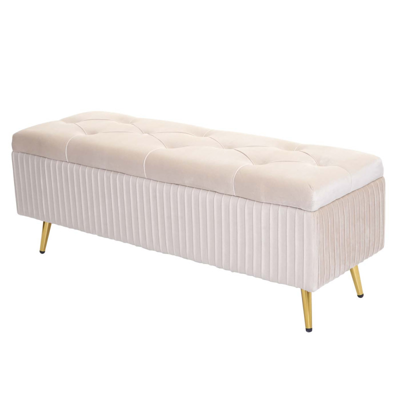 Banc avec espace de rangement banc rembourré Banc de garde-robe, velours métal 120x40cm - crème-beige