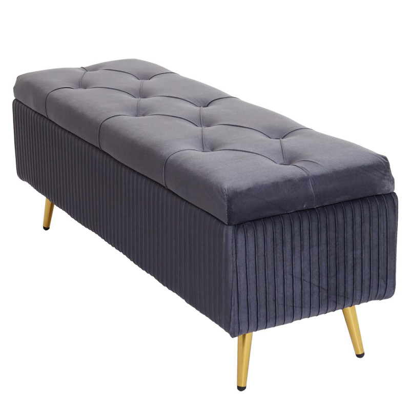 Banc avec espace de rangement banc rembourré Banc de garde-robe, velours métal 120x40cm - gris foncé