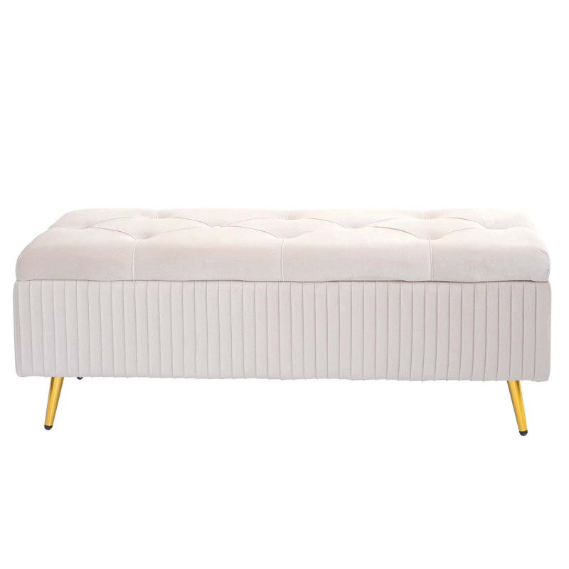 Banc avec espace de rangement banc rembourré Banc de garde-robe, velours métal 120x40cm - crème-beige