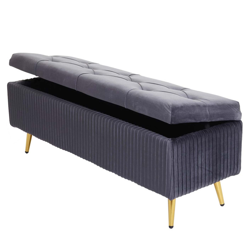 Banc avec espace de rangement banc rembourré Banc de garde-robe, velours métal 120x40cm - gris foncé