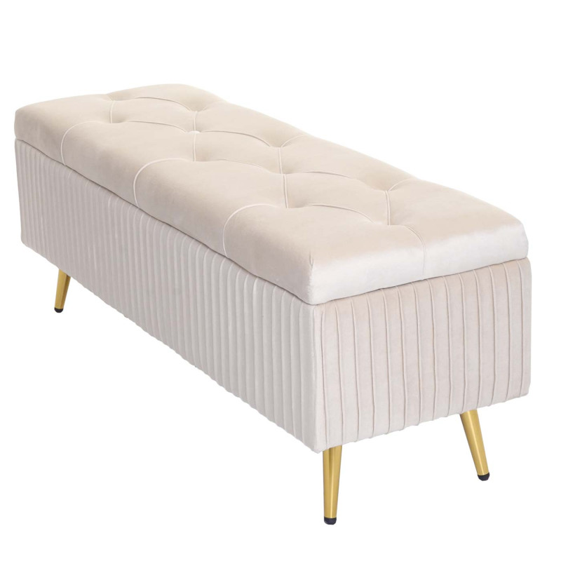 Banc avec espace de rangement banc rembourré Banc de garde-robe, velours métal 120x40cm - crème-beige