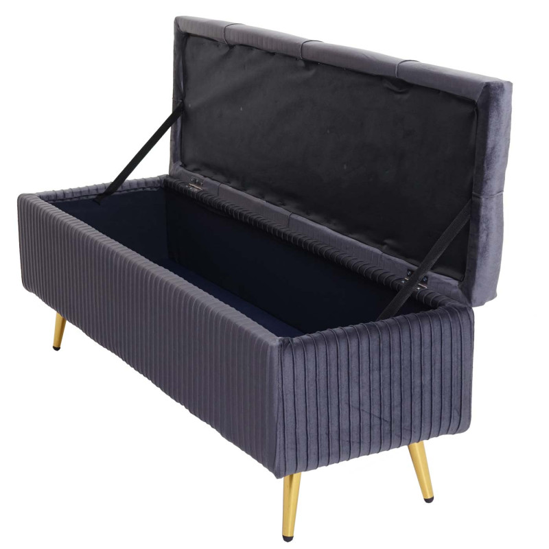 Banc avec espace de rangement banc rembourré Banc de garde-robe, velours métal 120x40cm - gris foncé