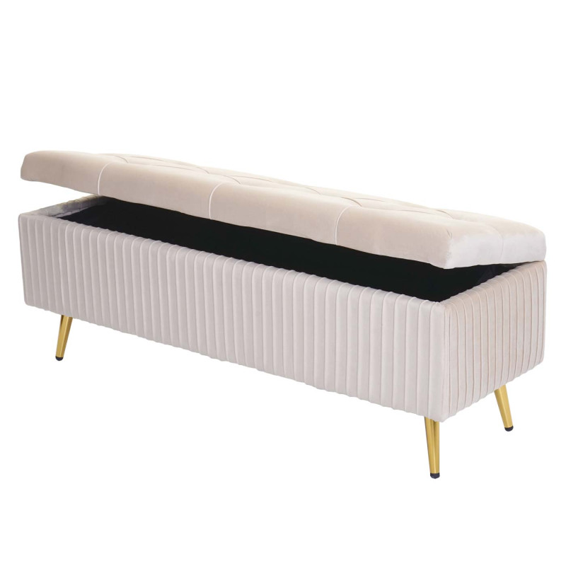 Banc avec espace de rangement banc rembourré Banc de garde-robe, velours métal 120x40cm - crème-beige