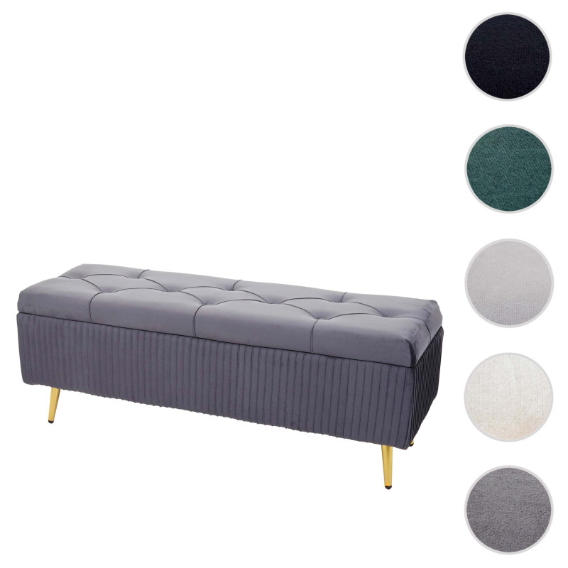 Banc avec espace de rangement banc rembourré Banc de garde-robe, velours métal 120x40cm - gris foncé