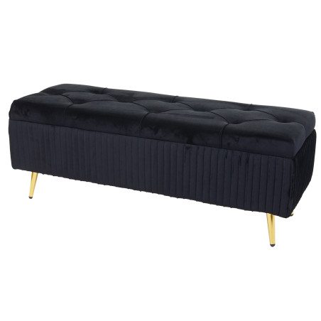 Banc avec espace de rangement banc rembourré Coffre de rangement Banc de vestiaire, velours métal 120x40cm - noir