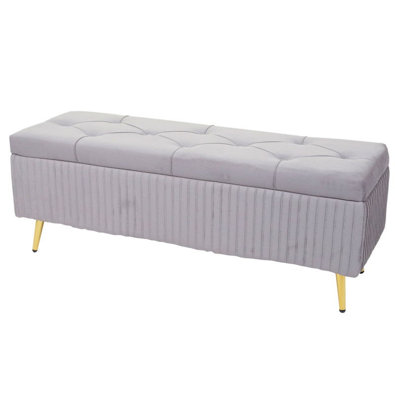 Banc avec espace de rangement banquette rembourrée Coffre de rangement Banc de vestiaire, velours métal 120x40cm - gris clair