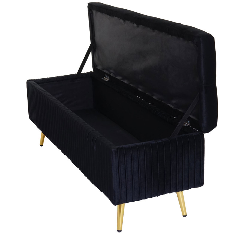 Banc avec espace de rangement banc rembourré Coffre de rangement Banc de vestiaire, velours métal 120x40cm - noir