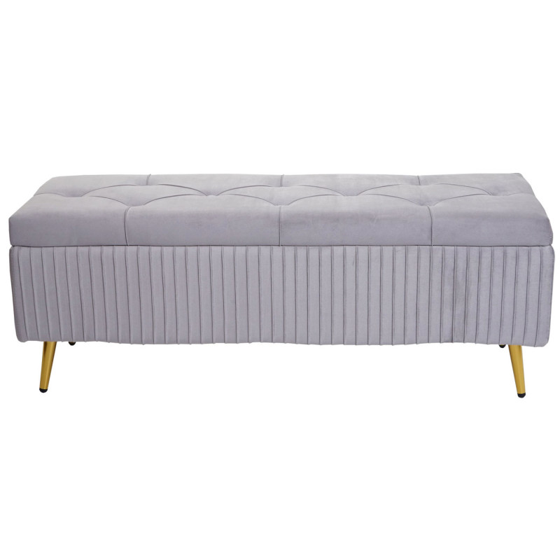 Banc avec espace de rangement banquette rembourrée Coffre de rangement Banc de vestiaire, velours métal 120x40cm - gris clair