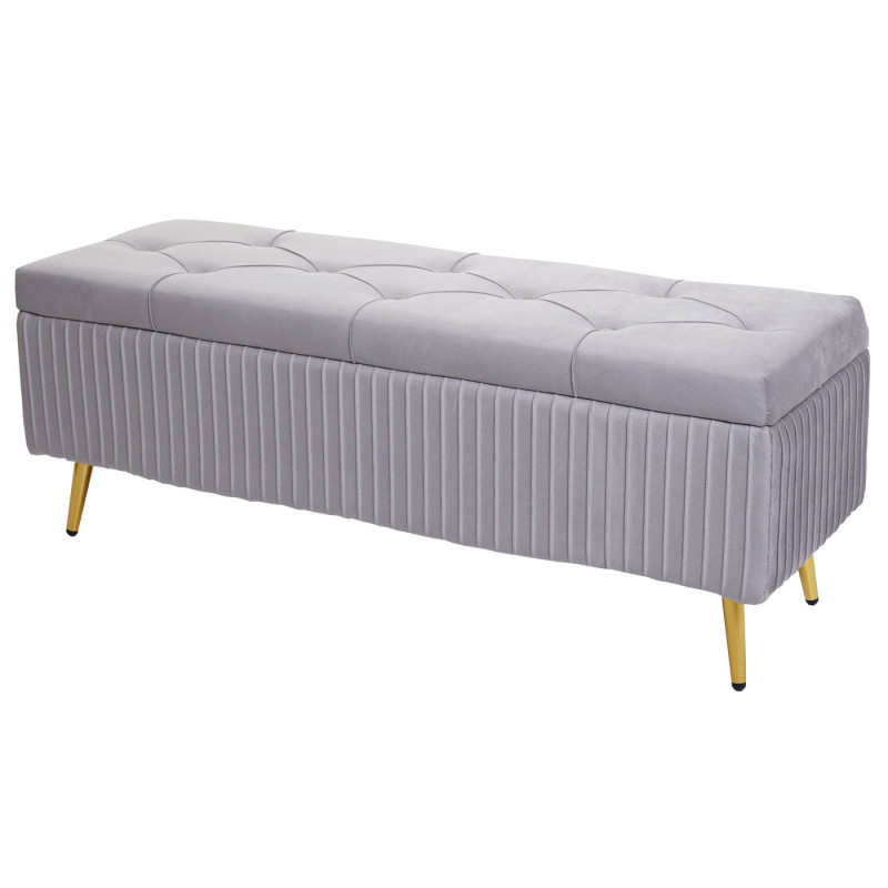 Banc avec espace de rangement banquette rembourrée Coffre de rangement Banc de vestiaire, velours métal 120x40cm - gris clair