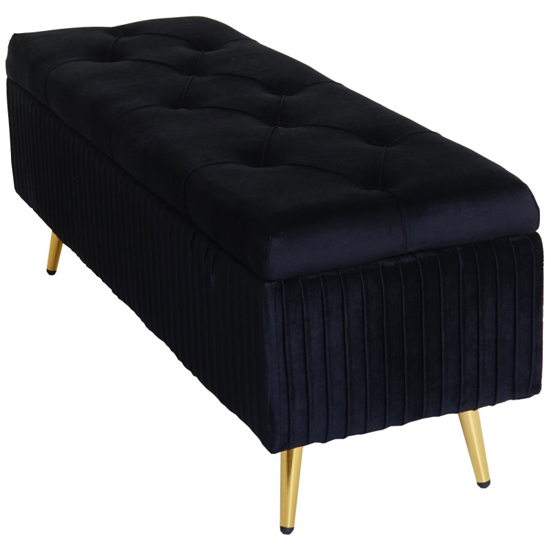 Banc avec espace de rangement banc rembourré Coffre de rangement Banc de vestiaire, velours métal 120x40cm - noir