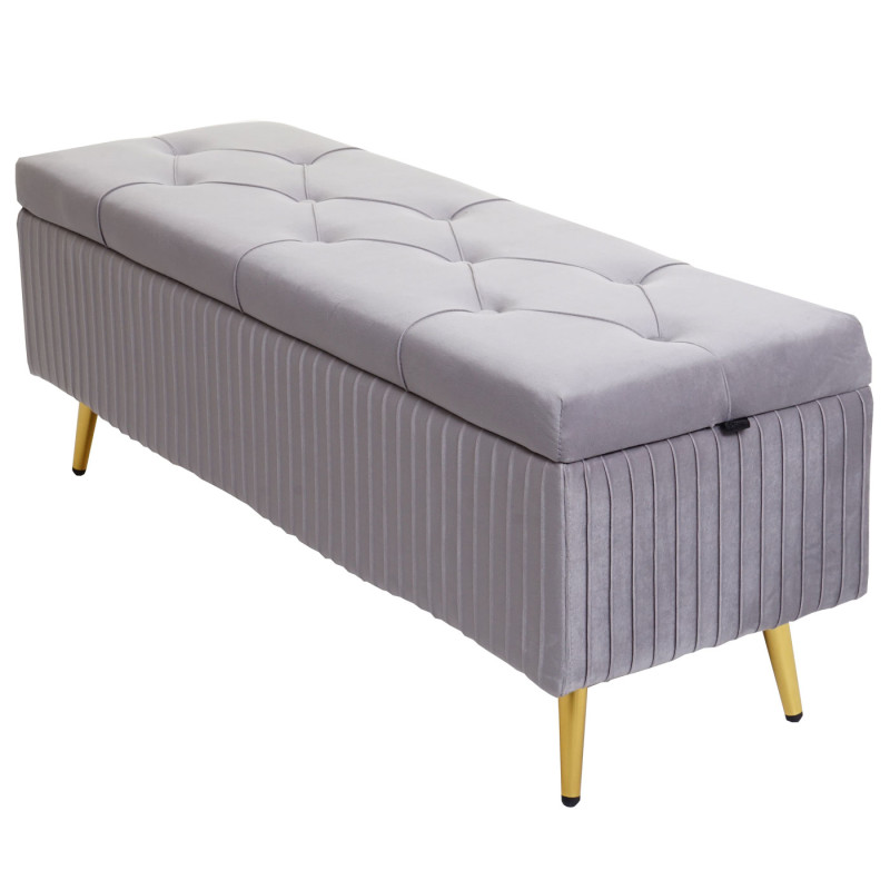 Banc avec espace de rangement banquette rembourrée Coffre de rangement Banc de vestiaire, velours métal 120x40cm - gris clair