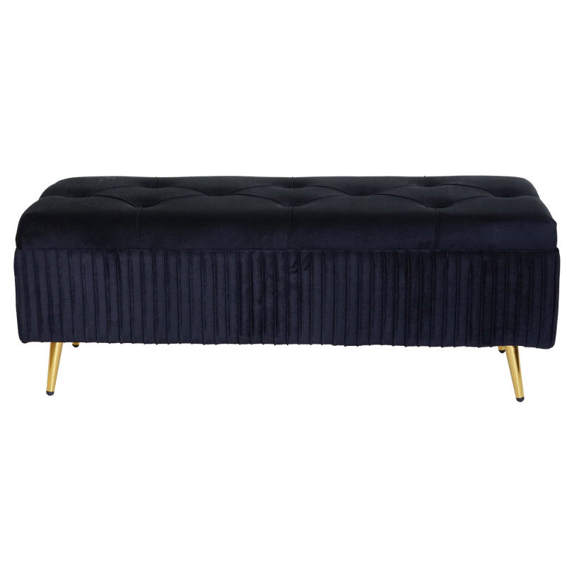 Banc avec espace de rangement banc rembourré Coffre de rangement Banc de vestiaire, velours métal 120x40cm - noir