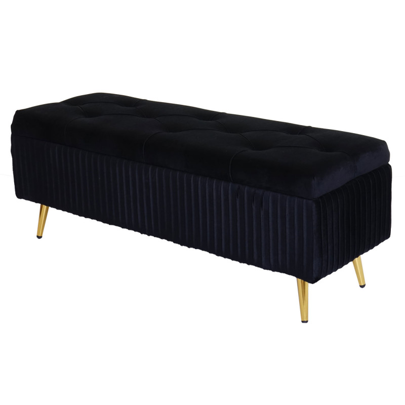 Banc avec espace de rangement banc rembourré Coffre de rangement Banc de vestiaire, velours métal 120x40cm - noir