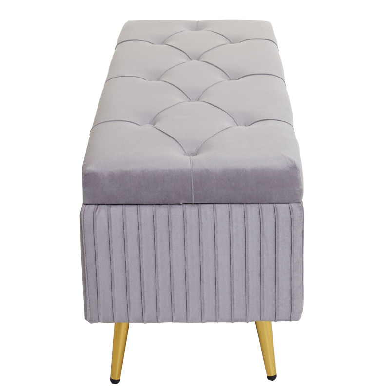 Banc avec espace de rangement banquette rembourrée Coffre de rangement Banc de vestiaire, velours métal 120x40cm - gris clair