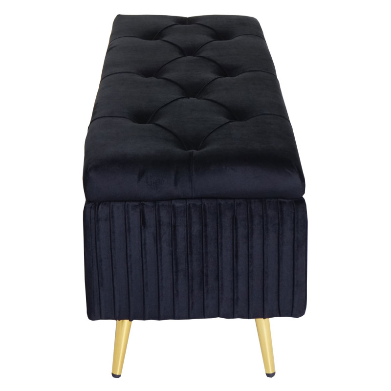 Banc avec espace de rangement banc rembourré Coffre de rangement Banc de vestiaire, velours métal 120x40cm - noir