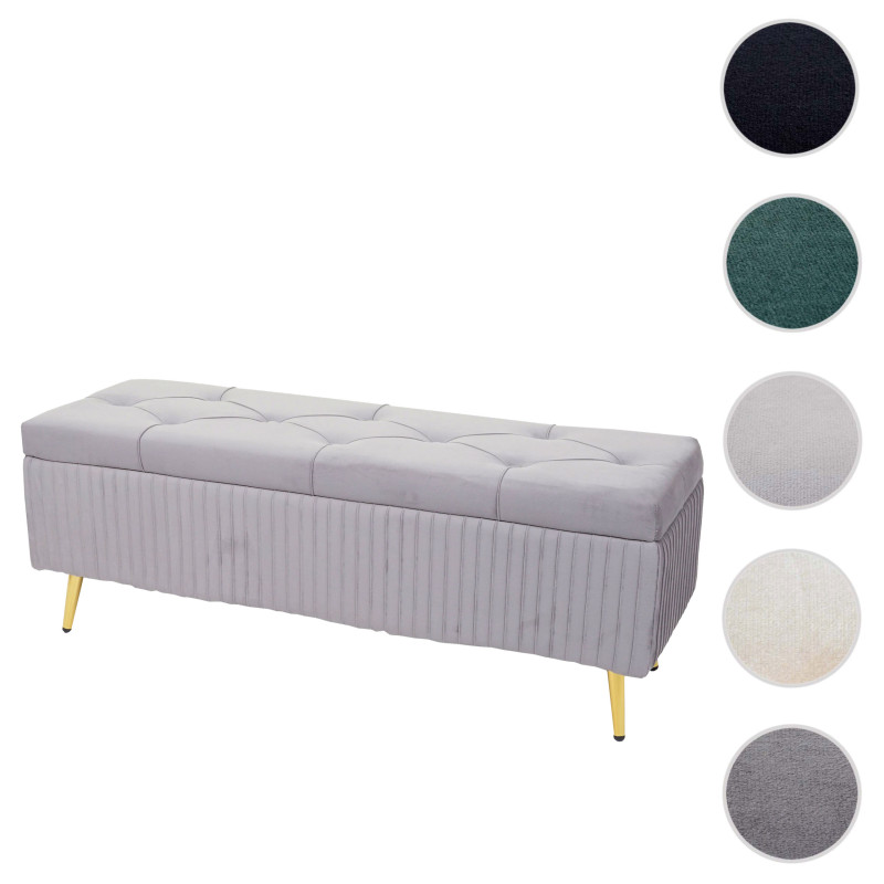 Banc avec espace de rangement banquette rembourrée Coffre de rangement Banc de vestiaire, velours métal 120x40cm - gris clair