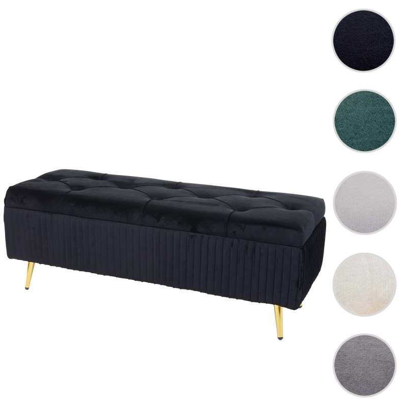 Banc avec espace de rangement banc rembourré Coffre de rangement Banc de vestiaire, velours métal 120x40cm - noir