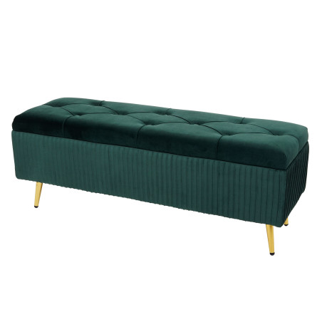 Banc avec espace de rangement banc rembourré Banc de garde-robe, velours métal 120x40cm - vert