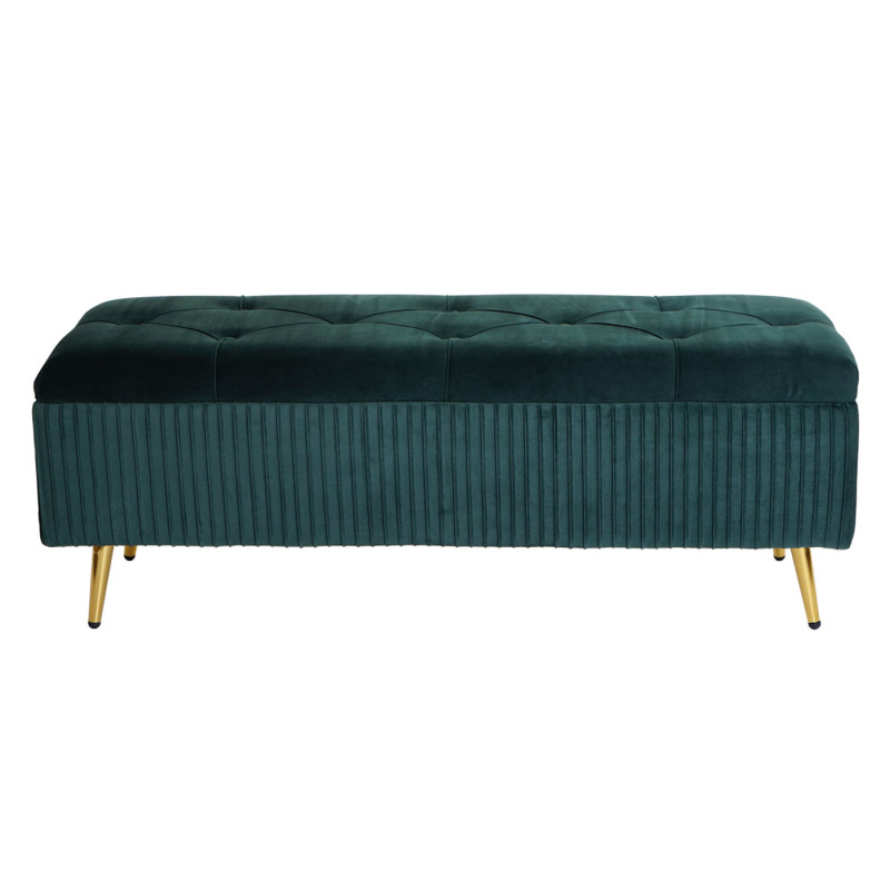 Banc avec espace de rangement banc rembourré Banc de garde-robe, velours métal 120x40cm - vert