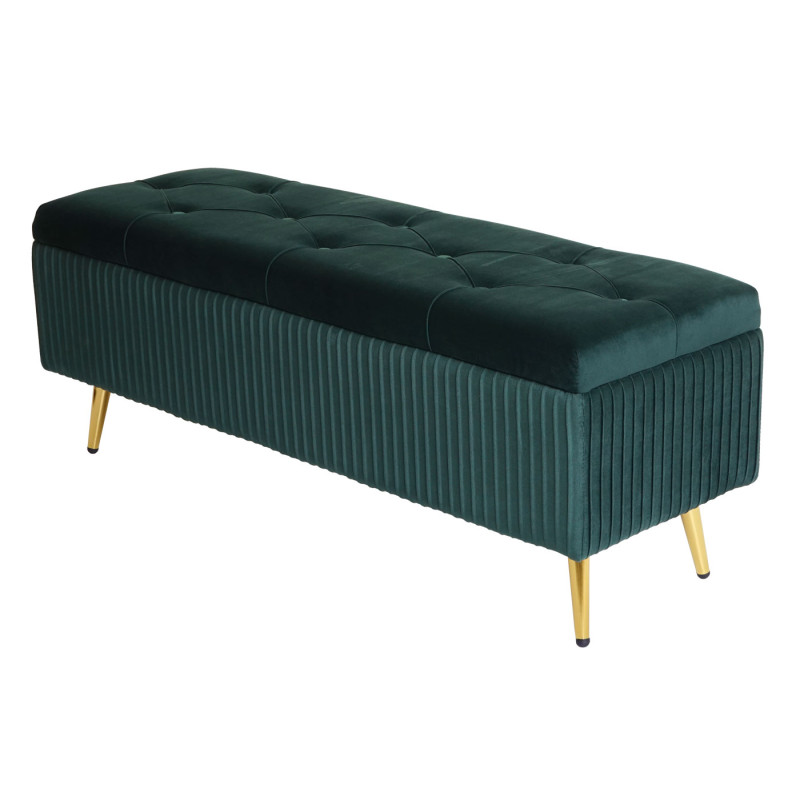 Banc avec espace de rangement banc rembourré Banc de garde-robe, velours métal 120x40cm - vert