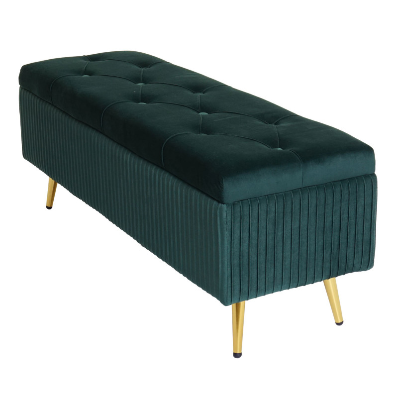 Banc avec espace de rangement banc rembourré Banc de garde-robe, velours métal 120x40cm - vert