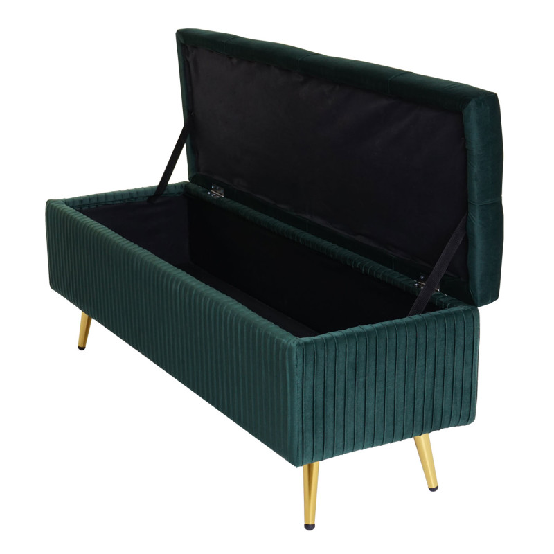 Banc avec espace de rangement banc rembourré Banc de garde-robe, velours métal 120x40cm - vert