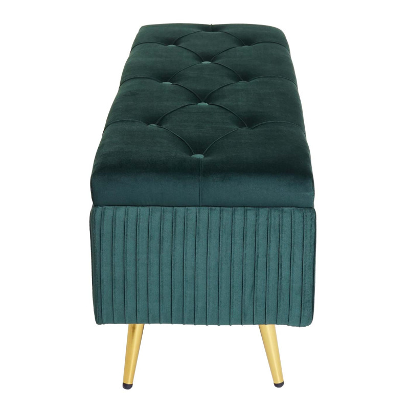 Banc avec espace de rangement banc rembourré Banc de garde-robe, velours métal 120x40cm - vert