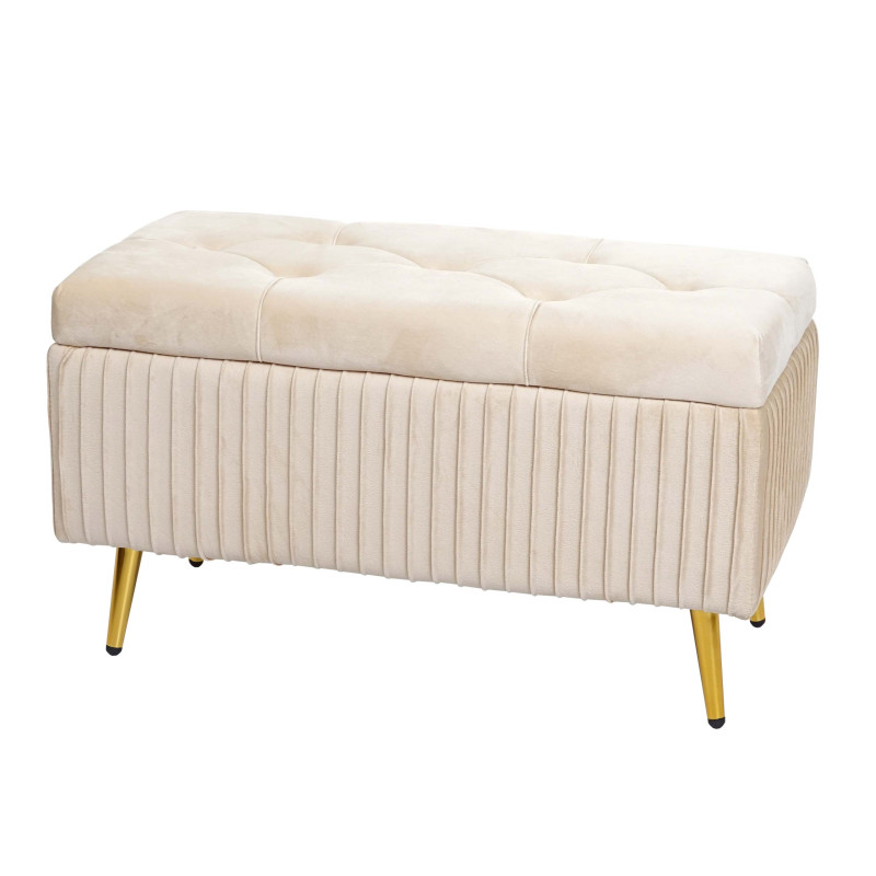 Banc avec espace de rangement banc rembourré Banc de garde-robe, velours métal 80x40cm - crème-beige