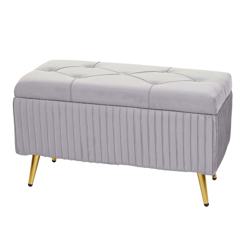 Banc avec espace de rangement banc rembourré Banc de garde-robe, velours métal 80x40cm - argent-gris clair