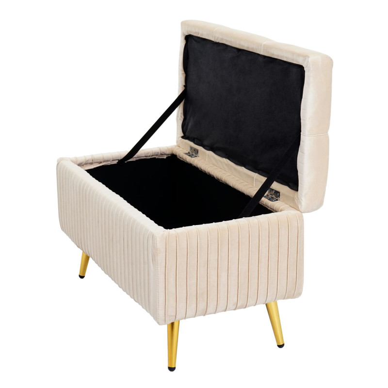 Banc avec espace de rangement banc rembourré Banc de garde-robe, velours métal 80x40cm - crème-beige