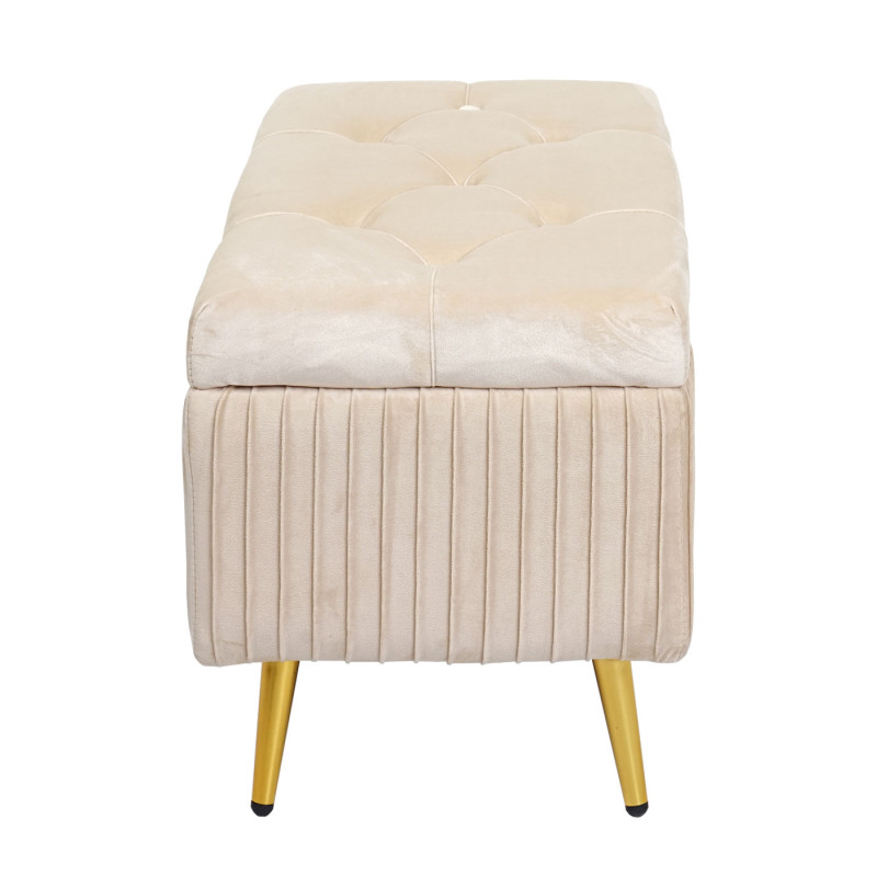 Banc avec espace de rangement banc rembourré Banc de garde-robe, velours métal 80x40cm - crème-beige