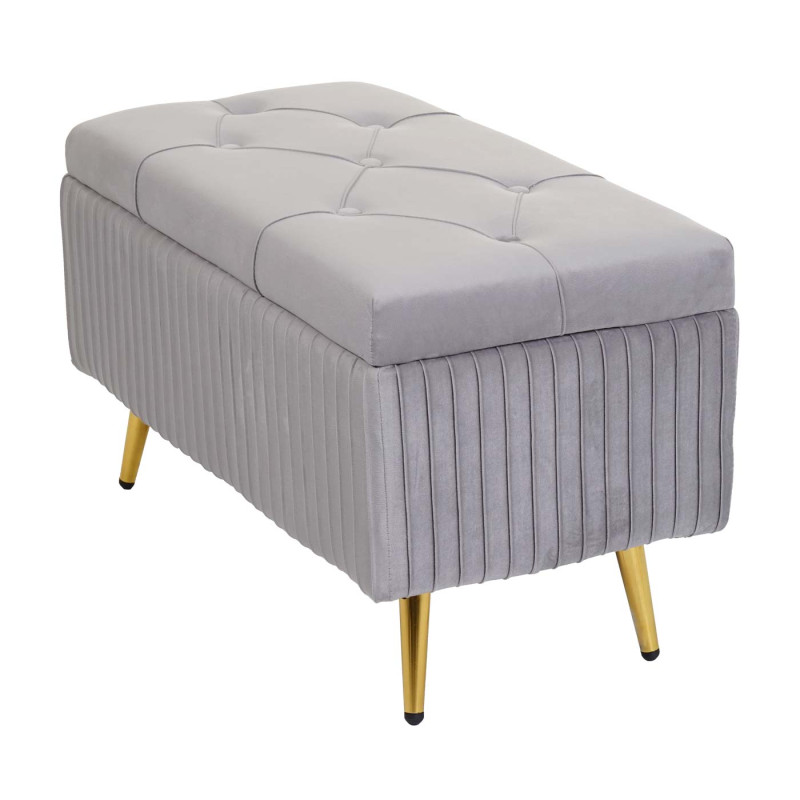 Banc avec espace de rangement banc rembourré Banc de garde-robe, velours métal 80x40cm - argent-gris clair