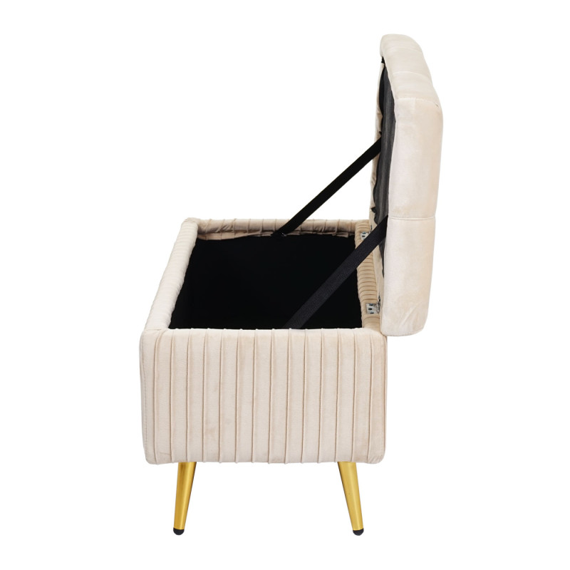 Banc avec espace de rangement banc rembourré Banc de garde-robe, velours métal 80x40cm - crème-beige