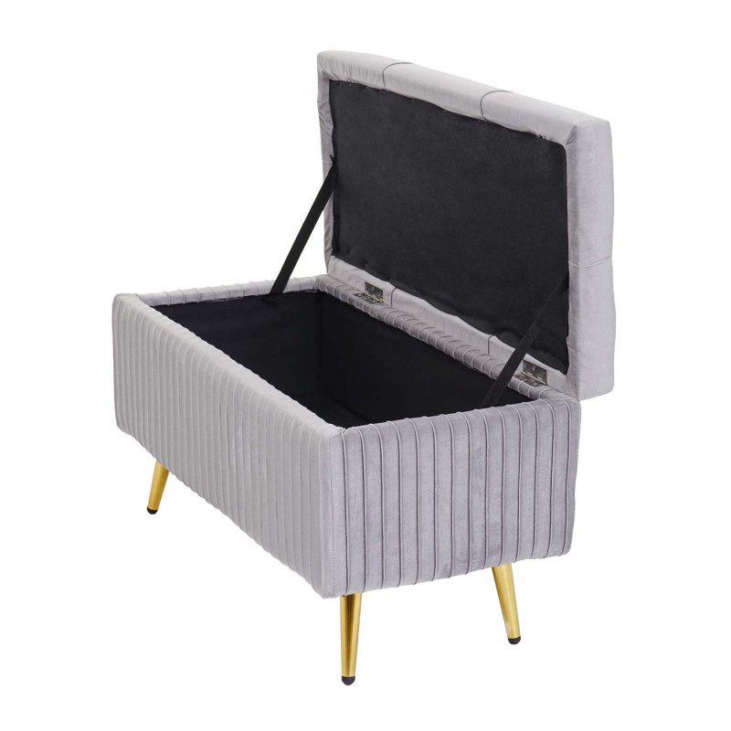 Banc avec espace de rangement banc rembourré Banc de garde-robe, velours métal 80x40cm - argent-gris clair