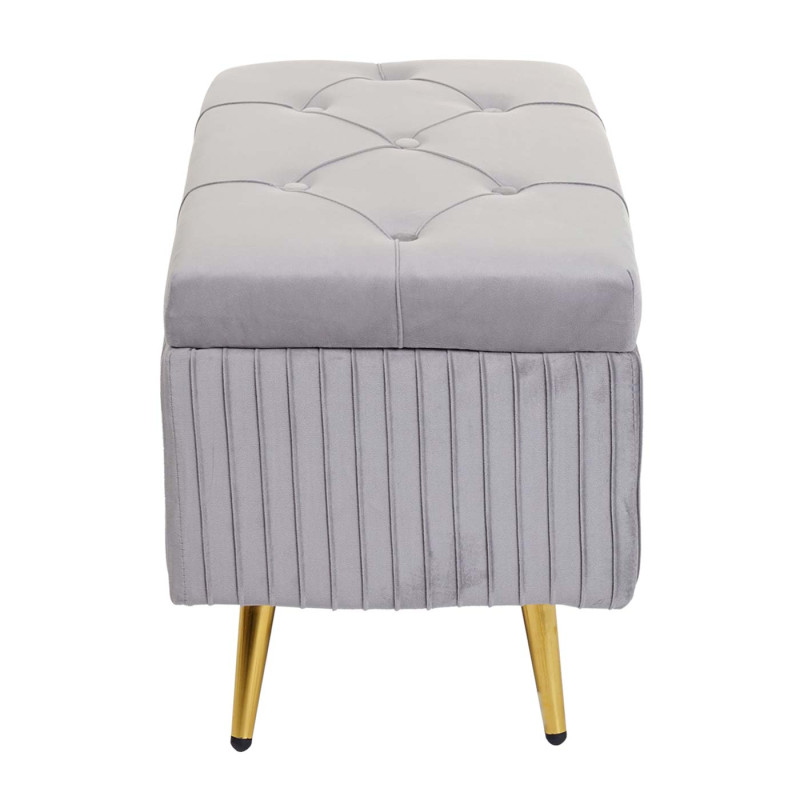 Banc avec espace de rangement banc rembourré Banc de garde-robe, velours métal 80x40cm - argent-gris clair